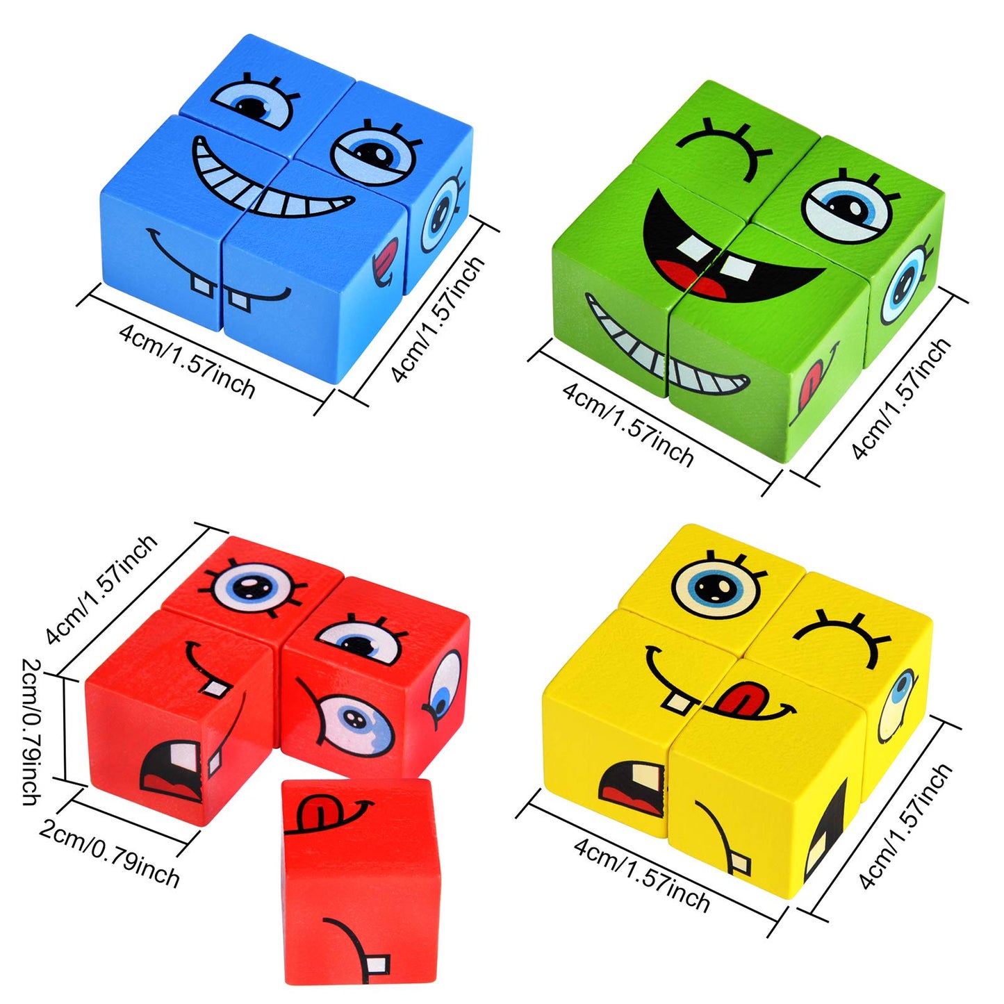Wooden Expressions Matching Block Puzzle Educational Games Montessori STEM Toy for Kids Preschool Ages 3 Years and Up,Face-Changing Cube Building Blocks