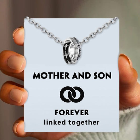 Mother & Son Forever Linked Together-Interlocking Round Necklace,S925 Sterling Silver