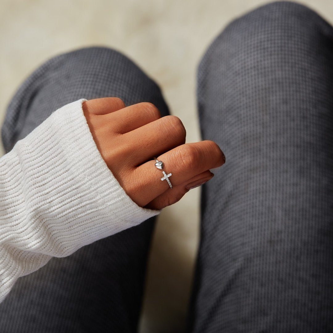 To My Granddaughter Pray Through It Cross & Heart Ring