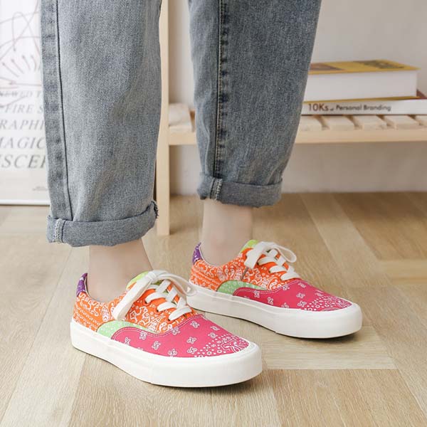 Women Casual Canvas Patchwork Low Top Sneakers