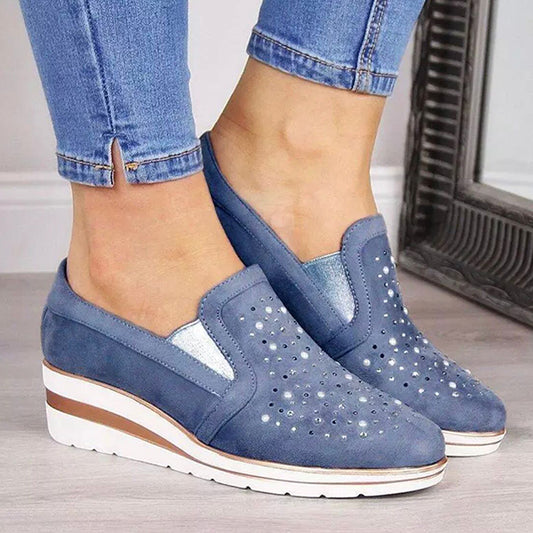 LAST DAY 70% OFF-Women's Casual Bling Crystal Platform Wedges Orthopedic Sneakers