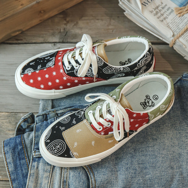 Women Casual Canvas Patchwork Low Top Sneakers