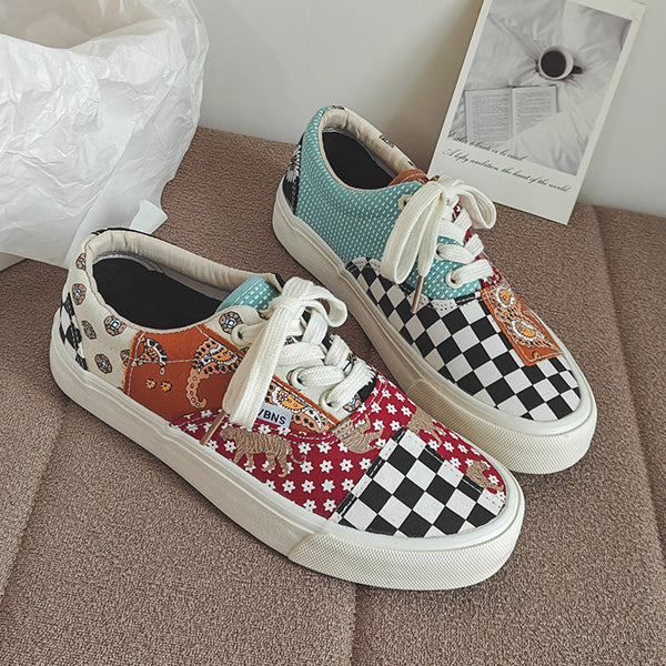 Women Casual Canvas Patchwork Low Top Sneakers