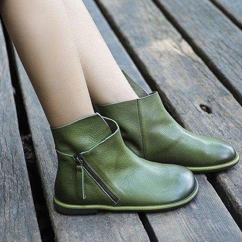 Women Round Toe Flat Heel Martin Boots