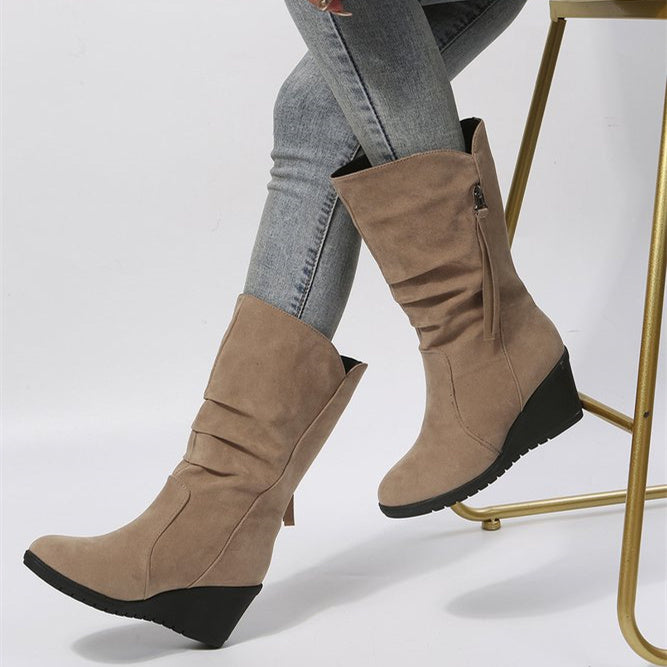 Plus Size Casual Side Zip Faux Suede Wedge Boots