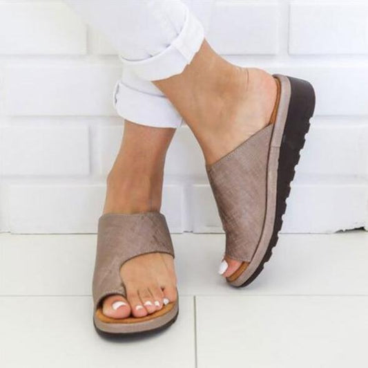 Women's PU Leather Dating Flat Sole Slip-On Sandal
