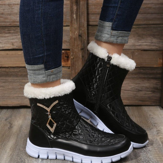 Women's Solid Color Cotton Round Toe Low Heel Snow Boots