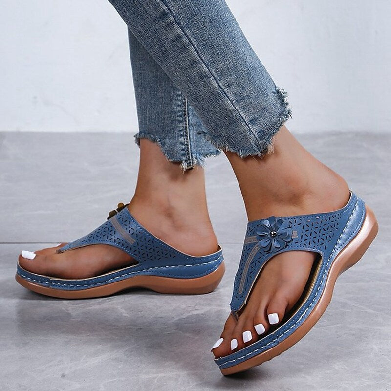 Women's Sandals Comfort Shoes Plus Size Daily Summer Wedge Heel Round Toe Open Toe Casual PU Leather Loafer Solid Colored Light Brown Black Blue