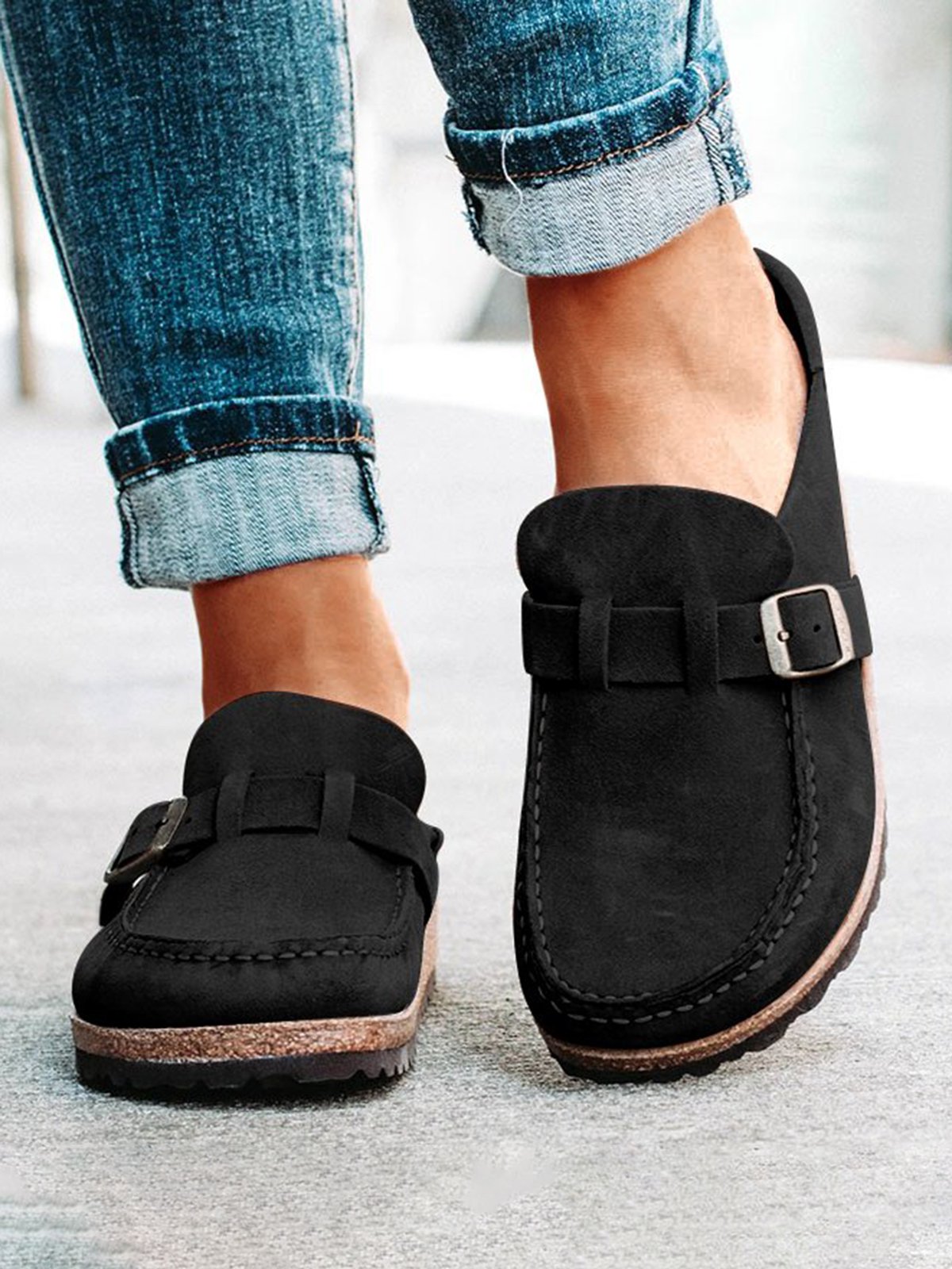 Women Casual Comfy Leather Slip On Sandals