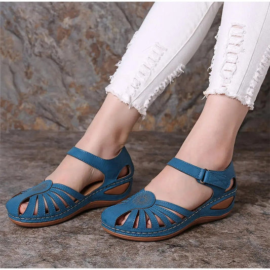 Women Sandals Retro Wedges Mixed Color Hook&Loop Slip On Sandals Female Outdoor Summer Casual Shoes Ladies Plus Size