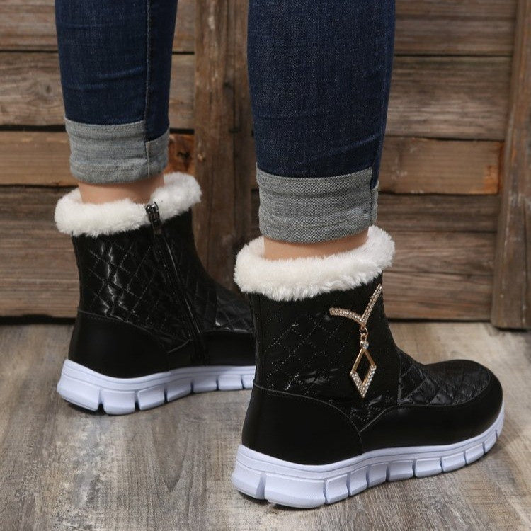 Women's Solid Color Cotton Round Toe Low Heel Snow Boots