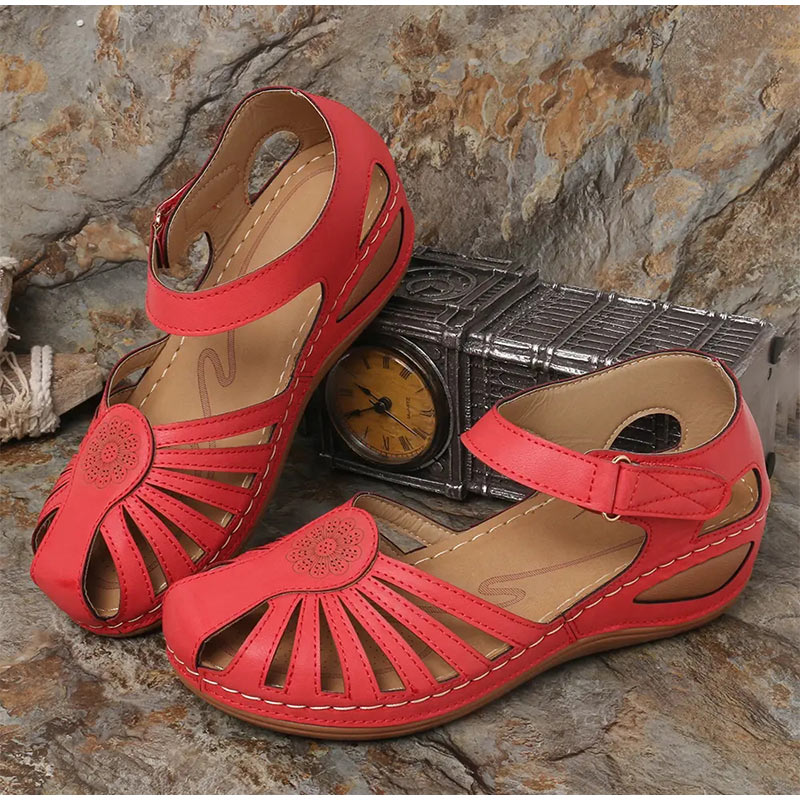 Women Sandals Retro Wedges Mixed Color Hook&Loop Slip On Sandals Female Outdoor Summer Casual Shoes Ladies Plus Size