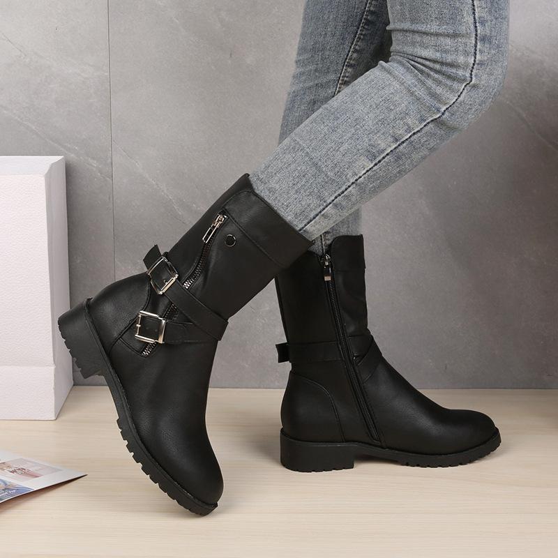 Women Round Toe Mid-Heel Martin Boots