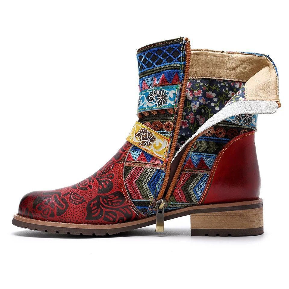 Women's Graphic Round Toe Low Heel Casual Mid Boots