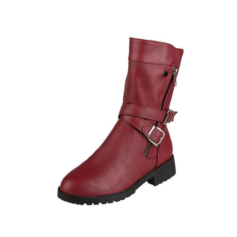 Women Round Toe Mid-Heel Martin Boots