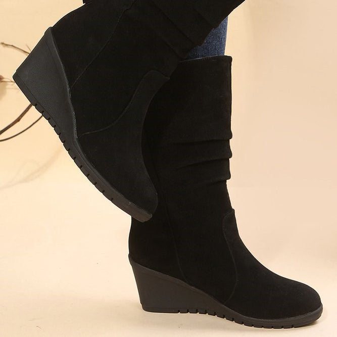 Plus Size Casual Side Zip Faux Suede Wedge Boots