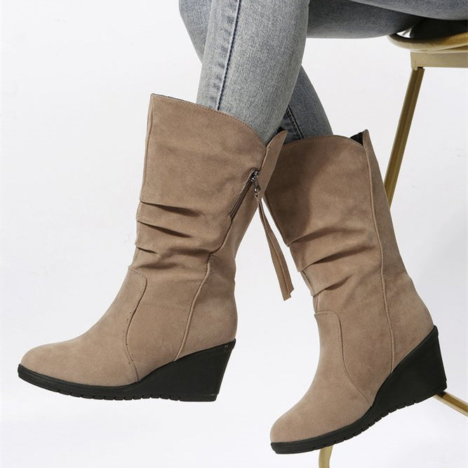 Plus Size Casual Side Zip Faux Suede Wedge Boots