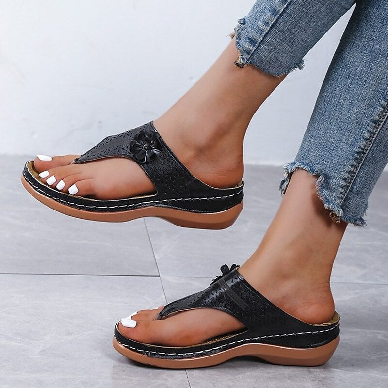 Women's Sandals Comfort Shoes Plus Size Daily Summer Wedge Heel Round Toe Open Toe Casual PU Leather Loafer Solid Colored Light Brown Black Blue